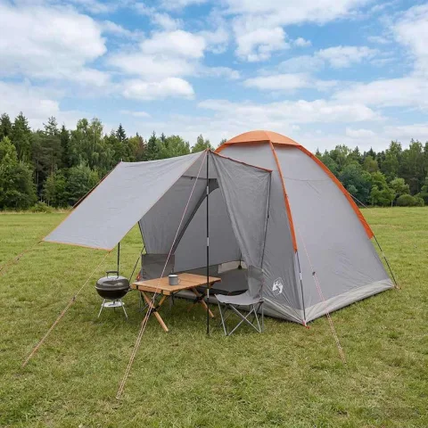 vidaXL Cort de Camping 2 persoană Gri și Portocalie Poliester și oțel