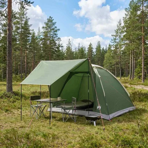 vidaXL Cort de Camping 4 persoană Verde Poliester și oțel