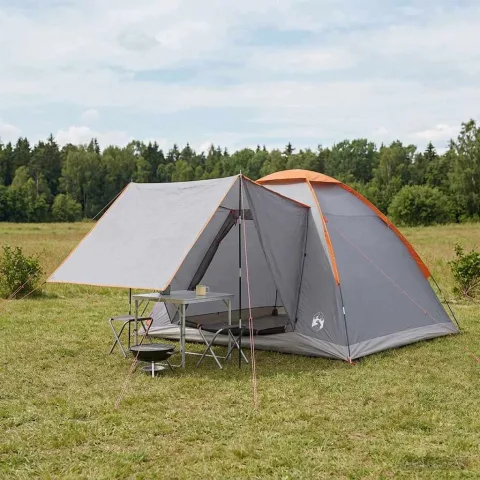 vidaXL Cort de Camping 4 persoană Gri și Portocalie Poliester și oțel