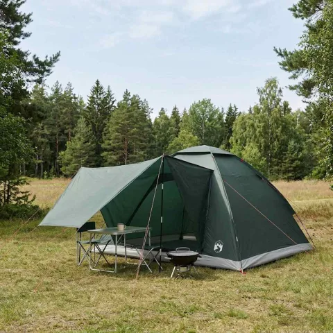 vidaXL Cort de Camping 4 persoană Verde Army Poliester și oțel