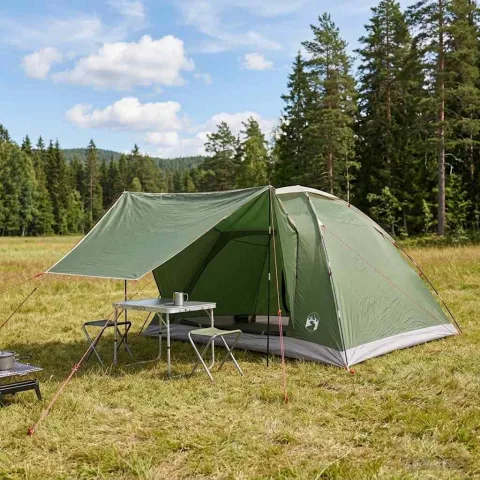 vidaXL Cort de Camping 6 persoană Verde Poliester și oțel