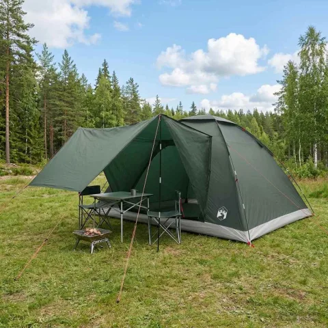 vidaXL Cort de Camping 6 persoană Verde Army Poliester și oțel