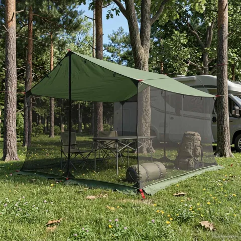 vidaXL Cort de camping cu pereți din plasă 340 x 260 x 220 cm Verde