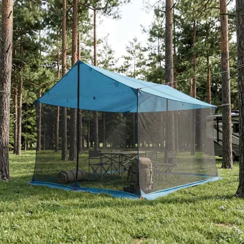 vidaXL Cort de camping cu pereți din plasă 340 x 260 x 220 cm albastru
