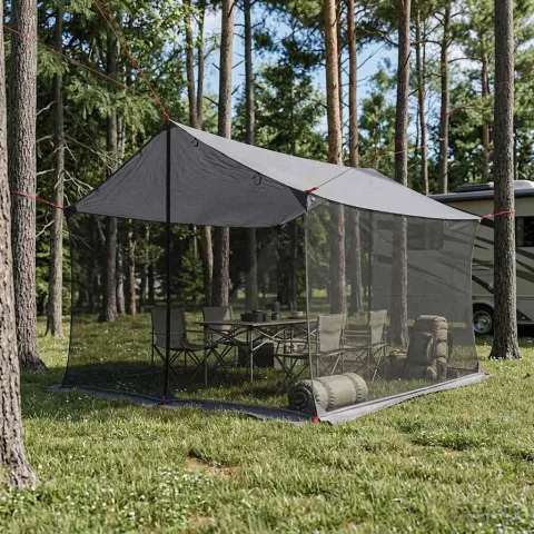 vidaXL Cort de camping cu pereți din plasă Gri și Portocalie