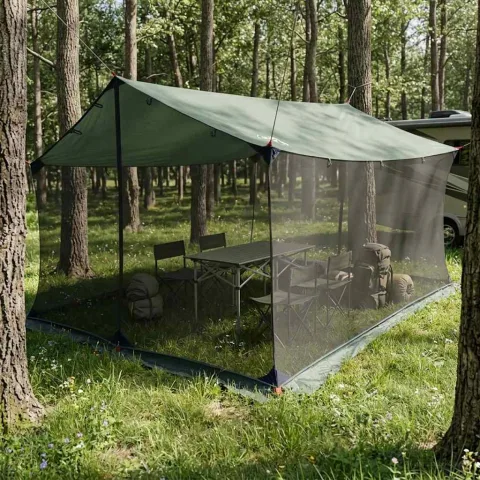 vidaXL Cort de camping cu pereți din plasă Verde Army
