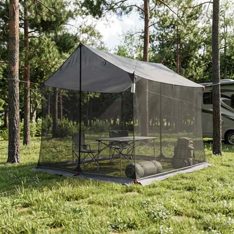 vidaXL Cort de camping cu pereți din plasă Gri și Portocalie