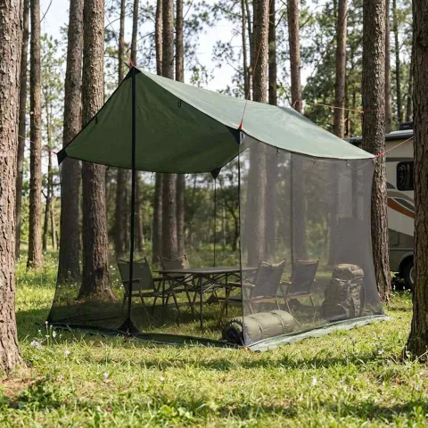 vidaXL Cort de camping cu pereți din plasă Verde Army