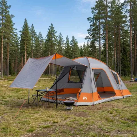 vidaXL Tent Cabină Gri și Portocalie 12-Persoane Poliester și oțel
