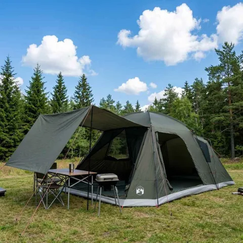 vidaXL Tent Cabină Verde militar 12-Persoane Poliester și oțel