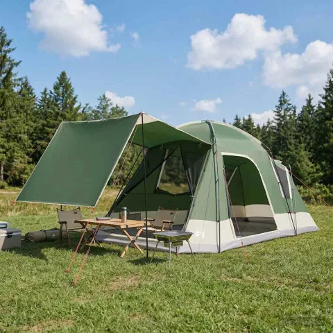 vidaXL Tent Cabină cu acoperiș Verde 8 persoane Poliester și oțel