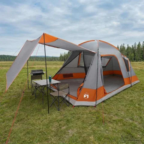 vidaXL Tent Cabină Gri și Portocalie 8 persoane Poliester și oțel