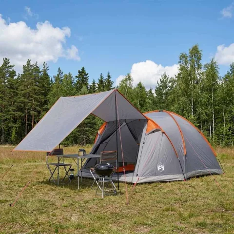 vidaXL Tent Cabină Gri și Portocalie 4 persoane Poliester și oțel