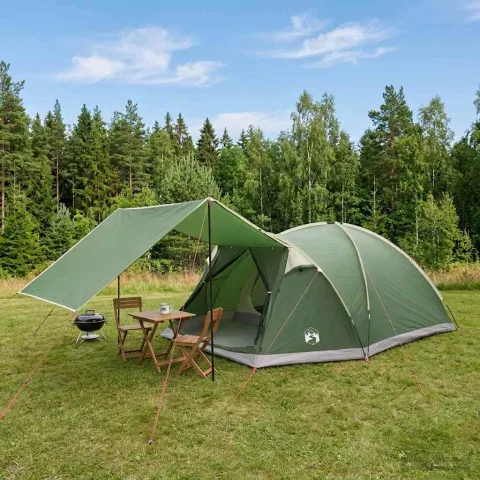 vidaXL Tent Cabină cu acoperiș Verde 6 persoane Poliester și oțel