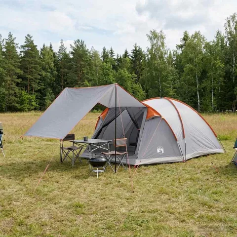vidaXL Tent Cabină Gri și Portocalie 6 persoane Poliester și oțel
