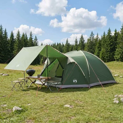 vidaXL Tent Cabină cu acoperiș Verde 8 persoane Poliester și oțel