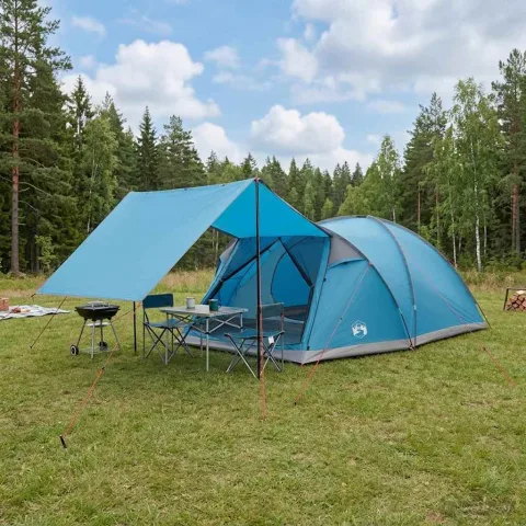 vidaXL Tent Cabină cu acoperiș albastru 8 persoane Poliester și oțel