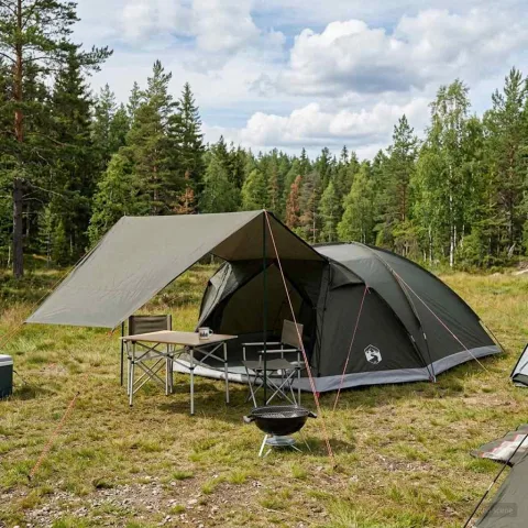 vidaXL Tent Cabină Verde militar 8 persoane Poliester și oțel