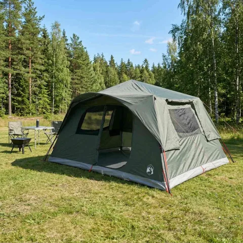 vidaXL Cort Instant 10 persoană Verde Army Poliester și oțel