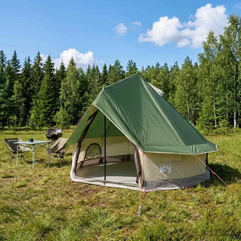 vidaXL Cort Tipi 4 persoană Verde Poliester și oțel