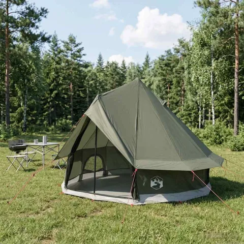 vidaXL Cort Tipi 4 persoană Verde Army Poliester și oțel