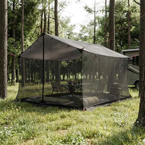 vidaXL Cort de camping cu pereți din plasă Culoare Maro Gri