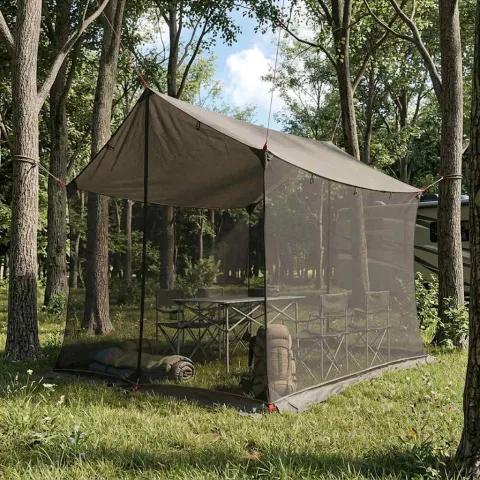 vidaXL Cort de camping cu pereți din plasă Culoare Maro Gri