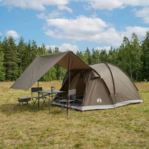 vidaXL Tent Cabină Gri cărămiziu 4 persoane Poliester și oțel