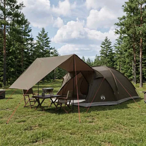 vidaXL Tent Cabină Gri cărămiziu 8 persoane Poliester și oțel