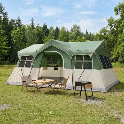 vidaXL Cort de Familie 487 x 340 x 216 cm Verde Poliester și oțel