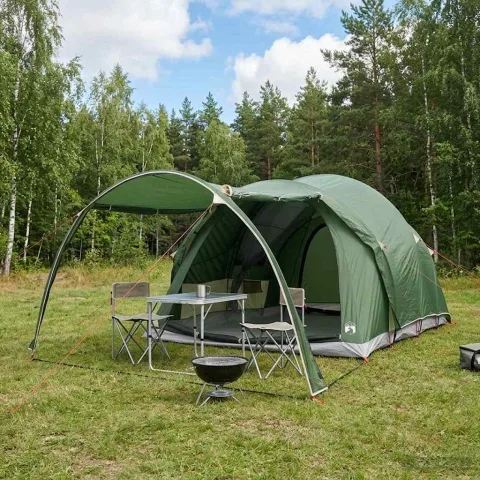 vidaXL Cort tunel 370 x 275 x 210 cm Verde Poliester și oțel