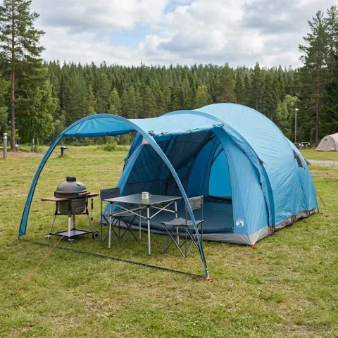vidaXL Cort tunel 370 x 275 x 210 cm albastru Poliester și oțel
