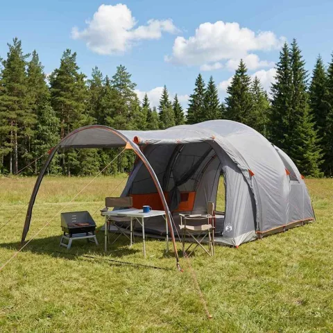 vidaXL Cort tunel 370 x 275 x 210 cm Gri și Portocalie
