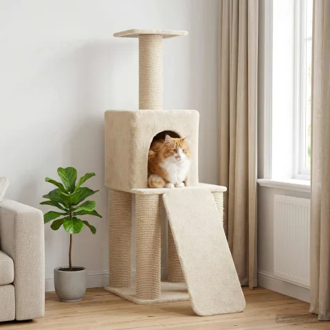 vidaXL Copac pentru pisici cu stâlpi de zgâriere din sisal Crem 146 cm