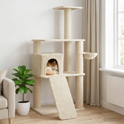 vidaXL Copac pentru pisici cu stâlpi de zgâriere din sisal Crem 173 cm