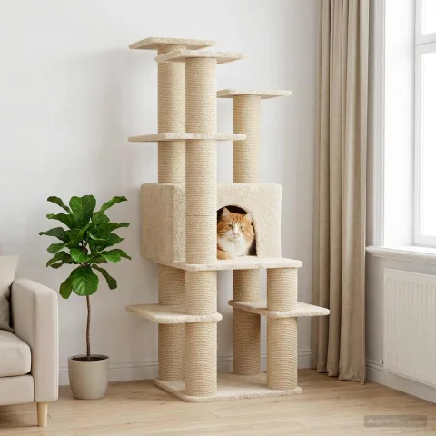 vidaXL Copac pentru pisici cu stâlpi de zgâriere din sisal Crem 161 cm