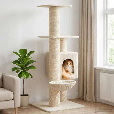 vidaXL Copac pentru pisici cu stâlpi de zgâriere din sisal Crem 137 cm