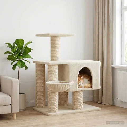 vidaXL Copac pentru pisici cu stâlpi de zgâriere din sisal Crem 96 cm