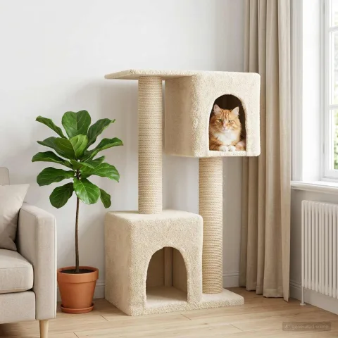 vidaXL Copac pentru pisici cu stâlpi de zgâriere din sisal Crem 114 cm