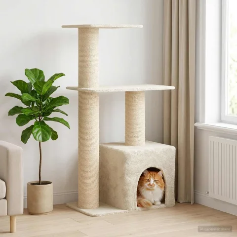vidaXL Copac pentru pisici cu stâlpi de zgâriere din sisal Crem 133 cm