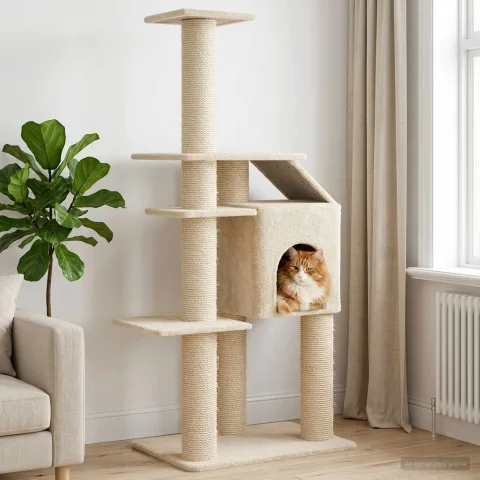 vidaXL Copac pentru pisici cu stâlpi de zgâriere din sisal Crem 183 cm