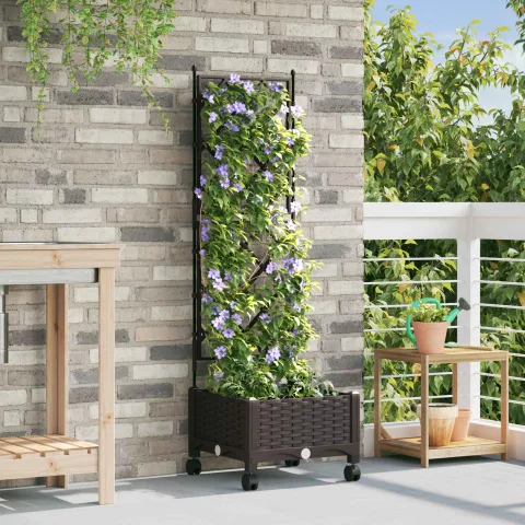 vidaXL Vază de gradină cu spalier și roți Maro 40 x 40 x 131,5 cm PP