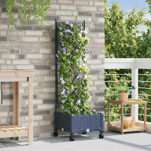 vidaXL Vază de gradină cu spalier și roți Gri 40 x 40 x 131,5 cm PP