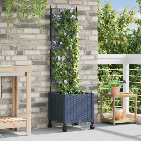 vidaXL Vază de gradină cu spalier și roți Gri 40 x 40 x 149 cm PP