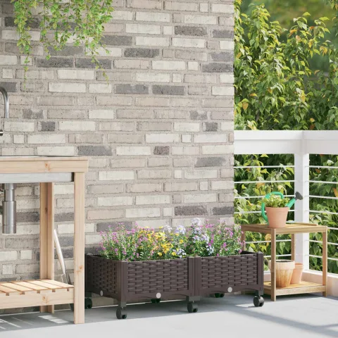 vidaXL Ghiveci de grădină cu roți Maro 80 x 40 x 29 cm PP