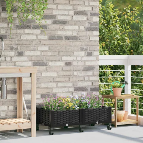 vidaXL Ghiveci de grădină cu roți Negru 80 x 40 x 29 cm PP
