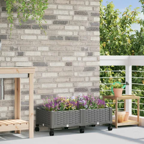 vidaXL Ghiveci de grădină cu roți Gri deschis 80 x 40 x 33 cm PP