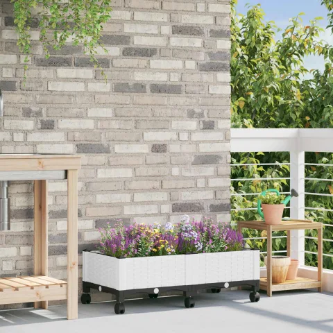 vidaXL Ghiveci de grădină cu roți Alb 80 x 40 x 33 cm PP