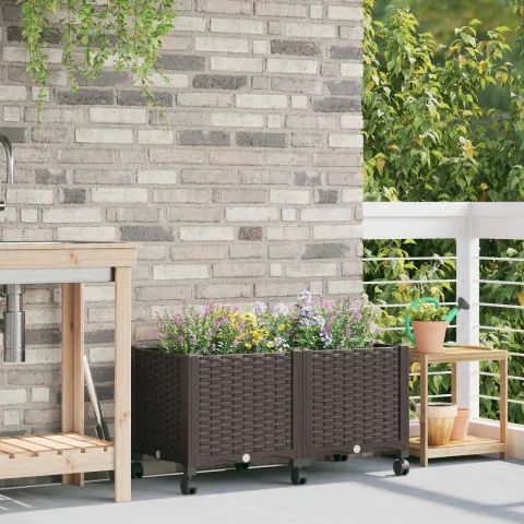 vidaXL Ghiveci de grădină cu roți Maro 80 x 40 x 44 cm PP