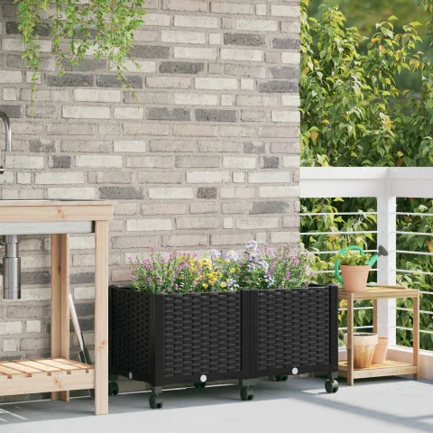 vidaXL Ghiveci de grădină cu roți Negru 80 x 40 x 44 cm PP